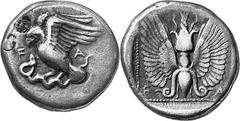 THE COINAGE OF OLYMPIA c. 452-432, Olympiads 82-87 Estimate: CHF 2'500.00 Stater (Silver, 11.90 g 3), c. 432, the 87th Olympiad. F Eagle standing left, with wings flapping above, grasping, with his ta