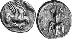 THE COINAGE OF OLYMPIA c. 432-c.421, from the 87th Olympiad to Estimate: CHF 4'250.00 Stater (Silver, 11.94 g 3), c. 432-420s. Eagle to right, similar to the last; to left, countermark. Rev. F Thunder