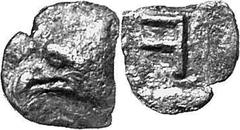 THE COINAGE OF OLYMPIA 421-365, from the Peace of Nikias, and the 90 Estimate: CHF 200.00 Trihemitetartemorion or Three-eighth Obol (Silver, 0.22 g [broken] 9), c. 416-404. Eagle’s head to left. Rev. 