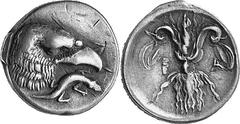 THE COINAGE OF OLYMPIA 421-365, from the Peace of Nikias, and the 90 Estimate: CHF 12'500.00 Drachm (Silver, 5.85 g 4), 400, the 95th Olympiad. Eagle’s head and neck to right; below, lizard, seen from