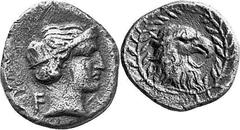 THE COINAGE OF OLYMPIA 421-365, from the Peace of Nikias, and the 90 Estimate: CHF 850.00 Obol (Silver, 0.81 g 3), 380, Hera mint, the 100th Olympiad. F Head of Hera to right, wearing a narrow stephan