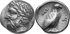 THE COINAGE OF OLYMPIA 360-c. 323, From the 105th Olympiad in Estimate: CHF 7'500.00 Stater (Silver, 12.21 g 7), 360, the 105th Olympiad. Laureate head of Zeus to left. Rev. F Eagle, with wings folded