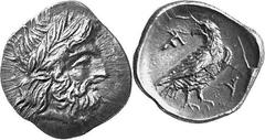 THE COINAGE OF OLYMPIA 360-c. 323, From the 105th Olympiad in Estimate: CHF 750.00 Obol (Silver, 0.93 g 11), c. 352-348. Laureate head of Zeus to right. Rev. F Eagle standing right, head turned back t