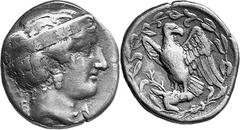 THE COINAGE OF OLYMPIA 360-c. 323, From the 105th Olympiad in Estimate: CHF 1'500.00 Stater (Silver, 11.81 g 7), 344, Hera mint, the 109th Olympiad. F Head of Hera to right as last, struck from the sa