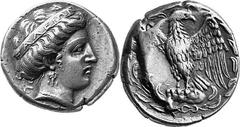 THE COINAGE OF OLYMPIA 360-c. 323, From the 105th Olympiad in Estimate: CHF 2'750.00 Stater (Silver, 12.17 g 8), 336, Hera mint, the 111th Olympiad. F Head of Hera to right as last, struck from the sa