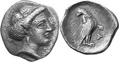 THE COINAGE OF OLYMPIA Hera mint silver fractions c.350s - c. 324 Estimate: CHF 450.00 Obol (Silver, 0.91 g 7), c. 350s. Head of the eponymous nymph Olympia to right, with her hair in a roll and weari