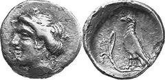 THE COINAGE OF OLYMPIA Hera mint silver fractions c.350s - c. 324 Estimate: CHF 275.00 Obol (Silver, 0.78 g 7), c. 350s. Head of Olympia as last, from the same die. Rev. F Eagle, with closed wings, st