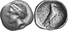 THE COINAGE OF OLYMPIA Hera mint silver fractions c.350s - c. 324 Estimate: CHF 200.00 Obol (Silver, 0.79 g 1), c. late 340s. Head of Hera to left, as last. Rev. F Eagle, with closed wings, standing r