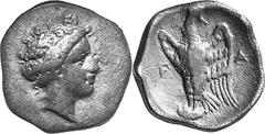THE COINAGE OF OLYMPIA Hera mint silver fractions c.350s - c. 324 Estimate: CHF 250.00 Hemidrachm (Silver, 2.65 g 9), c. late 340s. Head of Olympia to right, from the same die as last. Rev. F Eagle, w