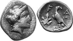 THE COINAGE OF OLYMPIA Hera mint silver fractions c.350s - c. 324 Estimate: CHF 175.00 Obol (Silver, 0.79 g 4), c. 330s. Head of Hera to right, wearing very small stephane. Rev. F Eagle, with closed w