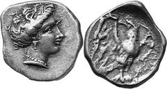 THE COINAGE OF OLYMPIA Hera mint silver fractions c.350s - c. 324 Estimate: CHF 700.00 Hemidrachm (Silver, 2.95 g 2), c. 320s. Head of the eponymous nymph Olympia to right, wearing pendant earring and