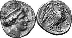 THE COINAGE OF OLYMPIA Hera mint silver fractions c.350s - c. 324 Estimate: CHF 575.00 Hemidrachm (Silver, 2.92 g 9), c. 320s. Head of Hera as last, from the same die. Rev. Similar, but eagle to right