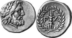 THE COINAGE OF OLYMPIA The Last Silver Issues of Olympia, c. mid 250s-210 Estimate: CHF 175.00 Hemidrachm (Silver, 2.34 g 3), c. 250s- 240s. Laureate head of Zeus to right. Rev. F Vertical thunderbolt