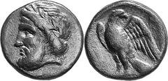 THE COINAGE OF OLYMPIA The Bronze Coinage of Olympia Estimate: CHF 350.00 Unit (AE 20 mm, 7.17 g 6), c. 340-330. Laureate head of Zeus to left. Rev. F Eagle standing left with spread wings and head tu