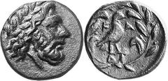 THE COINAGE OF OLYMPIA The Bronze Coinage of Olympia Estimate: CHF 250.00 Half (AE 15 mm, 2.96 g 1), mid 3rd century. Laureate head of Zeus to right. Rev. F Eagle with closed wings standing right; bel