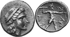 THE COINAGE OF OLYMPIA The Bronze Coinage of Olympia Estimate: CHF 250.00 Half (AE 17 mm, 3.40 g 10), late 3rd century-191. Laureate head of Apollo to right. Rev. F /- Zeus striding right, hurling thu
