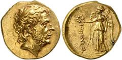 Roman Gold Coins T. Quinctius Flamininus, Consul in 198 B.C., Victo Estimate: CHF 220'000.00 Stater (Gold, 8.44 g 12), Chalkis (?), c. 196 B.C.Obverse. Bare head of Titus Quinctius Flamininus to right