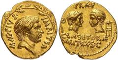 Roman Gold Coins Sextus Pompeius Magnus Pius, 67-35, Son of Gnaeus Estimate: CHF 40'000.00 Aureus (Gold, 7.96 g 6), uncertain Sicilian mint, 42. Obverse: MAG. PIVS. IMP. ITER Bare head of Sextus Pompe