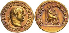 Roman Gold Coins Vitellius, April – December 69 Estimate: CHF 40'000.00 Aureus (Gold, 7.31 g 5), Rome, August-early December 69. Obverse: A VITELLIVS GERM IMP AVG TR P Laureate head of Vitellius to ri