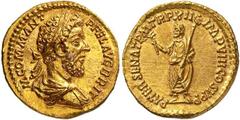 Roman Gold Coins Commodus. 177-192 Estimate: CHF 14'000.00 Aureus (Gold, 7.26 g 1), Rome, 187.Obverse: M COMM ANT P FEL AVG BRIT Laureate and draped bust of Commodus to right. Reverse: PATER SENAT P M