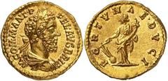 Roman Gold Coins Commodus. 177-192 Estimate: CHF 14'000.00 Aureus (Gold, 7.28 g 6), Rome, 187-188.Obverse: M COMM ANT P FEL AVG BRIT Laureate and draped bust of Commodus to right. Reverse: FORTVNAE DV