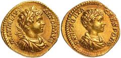 Roman Gold Coins Caracalla, 198-217 Estimate: CHF 28'000.00 Aureus (Gold, 7.22 g 6), Rome, 201.Obverse: M AVRELIVS ANTON AVG Laureate, draped and cuirassed bust of Caracalla to right.Reverse: P SEPT G