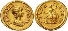 Roman Gold Coins Plautilla, Wife of Caracalla, 202-205 Estimate: CHF 28'000.00 Aureus (Gold, 7.40 g 6), Rome, 204.Obverse: PLAVTILLA AVGVSTA Draped bust of Plautilla to right, her hair simply arranged