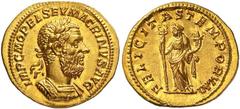 Roman Gold Coins Macrinus, 217-218 Estimate: CHF 32'500.00 Aureus (Gold, 7.09 g 6), Rome, July 217-March 218. Obverse: IMP C M OPEL SEV MACRINVS AVG Laureate and cuirassed bust of Macrinus to right.Re