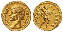 Roman Gold Coins Claudius II Gothicus, 268-270 Estimate: CHF 24'000.00 Aureus (Gold, 4.58 g 12), Milan, 268-269.Obverse: IMP CLAVDIVS AVG Laureate head of Claudius II to left.Reverse: VIRTVS AVG Mars 