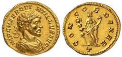 Roman Gold Coins Quintillus, 270 Estimate: CHF 45'000.00 Aureus (Gold, 5.01 g 7), Milan, September-November 270.Obverse: IMP C M AVR QVINTILLVS AVG Laureate, draped and cuirassed bust of Quintillus to