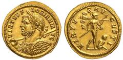 Roman Gold Coins Florian, June-August 276 Estimate: CHF 55'000.00 Aureus (Gold, 4.54 g 5), Ticinum, June-July 276.Obverse: VIRTVS FLORIANI AVG Laureate and cuirassed bust of Florian to left, holding s