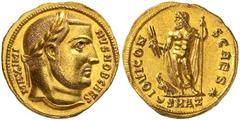 Roman Gold Coins Maximinus II Daia Caesar, 305-309 Estimate: CHF 9'500.00 Aureus (Gold, 5.35 g 12), Antioch, May 305-July 306.Obverse: MAXIMINVS NOB CAES Laureate head of Maximinus II to rightReverse:
