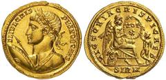 Roman Gold Coins Crispus Caesar, 316-326 Estimate: CHF 32'000.00 Solidus (Gold, 4.35 g 6), Sirmium, 321.Obverse: FL IVL CRISPVS NOB CAES Laureate and heroically nude bust of Crispus to left, seen from