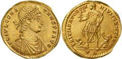 Roman Gold Coins Constans, 337-350 Estimate: CHF 175'000.00 Multiple of 3 Solidi (Gold, 12.83 g 6), Trier, 342-343.Obverse: FL IVL CONSTANS P F AVG Diademed, draped and cuirassed bust of Constans to r