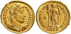 Roman Gold Coins Magnus Maximus, 383-388 Estimate: CHF 5'500.00 Solidus (Gold, 4.50 g 12), Trier, 383-384. Obverse: D N MAG MAXIMVS P F AVG Draped and cuirassed bust of Magnus Maximus to right, with l