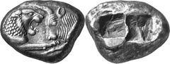Asia Minor Lydia Kroisos, King of Lydia, 561-546 Estimate: CHF 6'000.00 Stater (Silver, 10.75 g), Sardeis. On the left, forepart of a lion to right confronting, on the right, the forepart of a bull to
