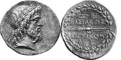 Kingdom of Syria Alexander I Balas, King of Syria, 152/1-147 Estimate: CHF 24'000.00 Tetradrachm (Silver, 16.12 g 3), Seleucia Pieria, year 166 = 147/6. Laureate head of Zeus to right, with long beard