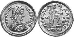 The Later Roman Empire, Byzantium and the Successo Honorius Estimate: CHF 950.00 Honorius, 393-423. Solidus (Gold, 4.51 g 6), Milan, 394-395, or slightly later. D N HONORIVS P F AVG Diademed, draped a
