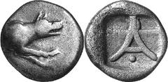 Argos The silver coinage of Argos in the late 5th – earl Estimate: CHF 350.00 Lot of three triobols, c. 420/10-370s. 1038.1 (Silver, 2.94 g 12). Forepart of wolf to right, both legs extended forward b