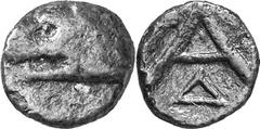 Argos The early bronze coinage of Argos Estimate: CHF 225.00 Lot of seven Chalkoi of the 4th century. 1056.1 (AE, 1.24 g, 11 mm, 3). Similar to the above, but with below on reverse. BMC –. Nemea –; 10