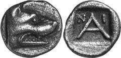 Argos The coinage of Argos from the mid-4th century unti Estimate: CHF 150.00 Obol (Silver, 0.80 g 3), c. 320s-270s. Head of wolf to right. Rev. As last. BMC 91 var. Mycenae pl. 10, 30. Toned. Rough s