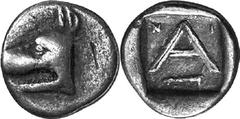 Argos The coinage of Argos from the mid-4th century unti Estimate: CHF 325.00 Lot of five obols, c. 320s-270s. 1080.1 (Silver, 0.82 g 11). Head of wolf to left. Rev. with - above and club right below;
