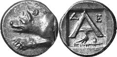 Argos The coinage of Argos from the mid-4th century unti Estimate: CHF 450.00 Triobol (Silver, 2.64 g 12), c. 260s-250s. Forepart of wolf at bay to left; above, . Rev. with - above and eagle standing 