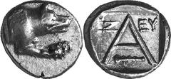 Argos The coinage of Argos from the late 2nd century thr Estimate: CHF 225.00 Triobol (Silver, 2.29 g 5), c. late 2nd century-80s. Forepart of wolf at bay to right. Rev. with - above and club left bel