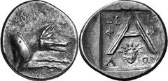 Argos The coinage of Argos from the late 2nd century thr Estimate: CHF 300.00 Triobol (Silver, 2.22 g 4), c. 80s-50s. Forepart of wolf at bay to right. Rev. with -/-/- and radiate, facing head of Heli