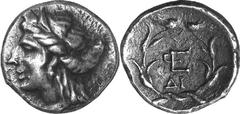 Hermione/Hermion The coinage of Hermione of the first half of the 3 Estimate: CHF 450.00 Triobol (Silver, 2.58 g 11), c. 280s – c.250s. Head of Demeter Chthonia to left, wearing grain wreath, pendant 
