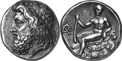 Megalopolis The coinage of Megalopolis for the Arkadian League Estimate: CHF 90'000.00 Stater (Silver, 12.13 g 9), summer 363 – spring 362. Laureate head of Zeus Lykaios to left. Rev. Youthful Pan, nu