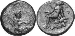 Orchomenos The 4th century coinage of Orchomenos Estimate: CHF 200.00 Dichalkon (AE, 5.91 g, 19.5 mm, 9), c. 360s-340s. Artemis kneeling to right, holding bow in her left hand and resting her right by