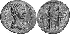 Phigaleia The Severan coinage of Phigaleia Estimate: CHF 450.00 Assarion (AE, 3.76 g, 21.5 mm, 1), c. 202-205. Draped bust of Plautilla to right. Rev. Plautilla, on the left, and Caracalla, on the rig