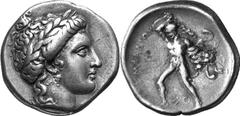 Stymphalos The Artemis coinage of Stymphalos and the contempo Estimate: CHF 25'000.00 Stater (Silver, 12.03 g 5), c. 350. Laureate head of Artemis to right, wearing a pendant earring of ‘grape-cluster
